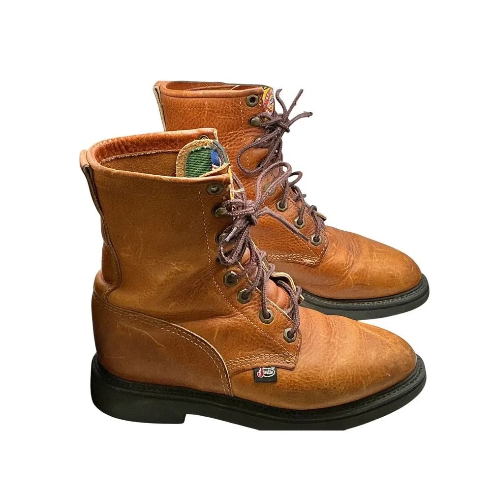 Justin Workboots Mens 7 Inch Body Cushion L762 Tan‎ Brown Leather Work Boots 7B